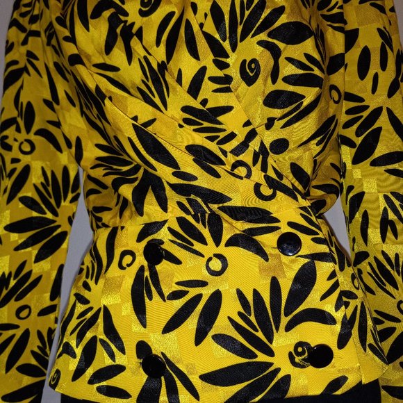 Yellow printed blouse-jacket, vintage from early1980s, made in Canada - Picture 4 of 10